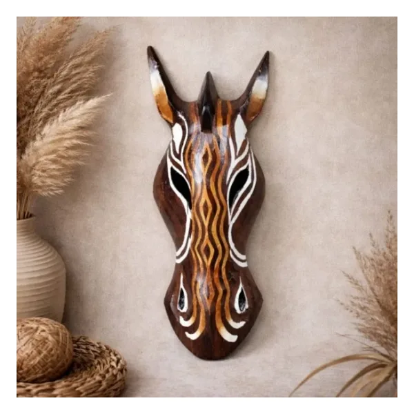 Uretti - Okay 5711 5604 At Kafası Mask Ahşap Duvar Dekoru - Kahverengi / 30 cm