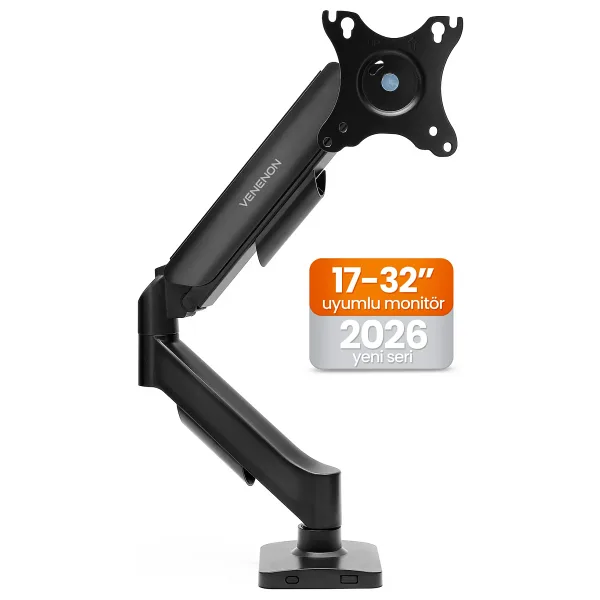 Venenon Tek Kollu Monitör Kolu VESA Uyumlu Hareket Ayarlanabilir Monitör Standı 17-32" 9KG Kapasite Tutucu