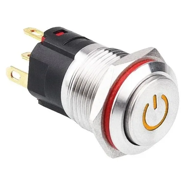 WD16A-G1-C 16mm Çıkık Yaylı Işıklı Power Metal Buton - Sarı