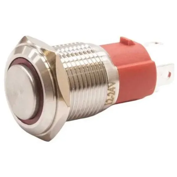 WD16D-G1-E 16mm Çıkık Yaylı Işıklı Metal Buton - Kırmızı