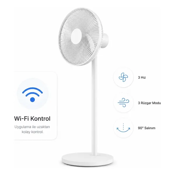 Xiaomi Akıllı Ayaklı Vantilatör Beyaz 38 W, Wi-Fi Kontrol, 7 Kanatlı Güçlü Hava Akışı, Sessiz Çalışma, Zamanlayıcı ve Ev-Ofis Günlük Kullanım Için Taşınabilir Serinlik