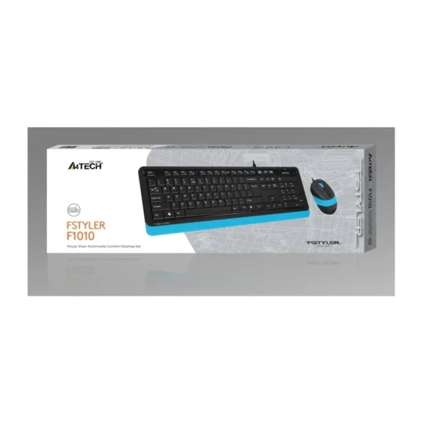 A4 Tech F1010 Siyah-Mavi Kablolu Klavye Mouse Seti