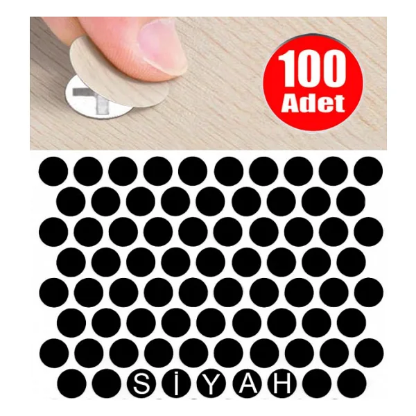 Aletcantam Yapiskanli Tipa Mobilya Dolap Vida Kapatma Gizleme Yapistirma Kapagi Parlak Siyah -100 Adet