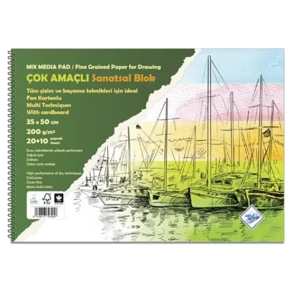 Art Liva Fon Kartonlu 200 gr 35x50 30 Sayfa Sanatsal Resim Defteri