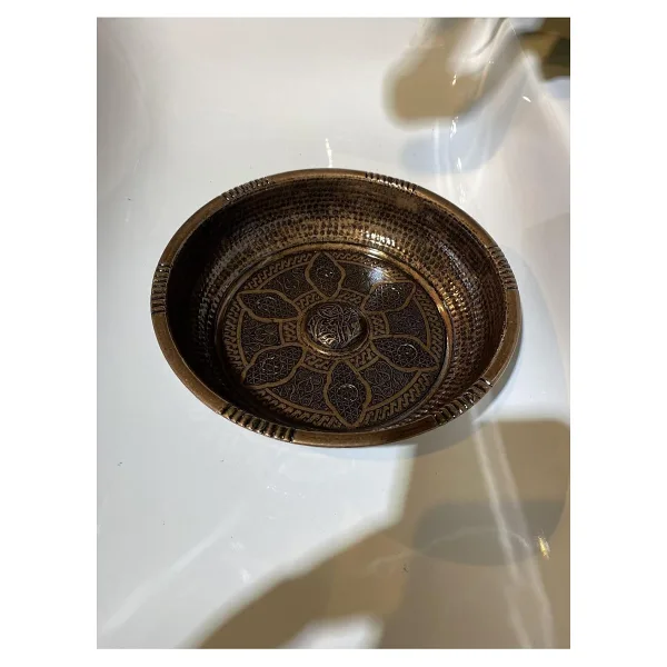Bakır Hamam Tası Bron Kurna Tası İşlemeli Motifli Ağır Kurna Tası