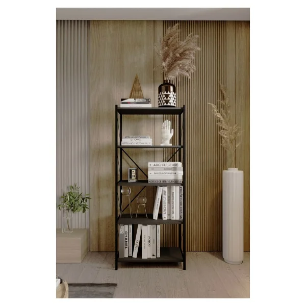 Barin Design 5 Raflı Kitaplık Demir Profil Modern Iskandinav Çalışma Odası Ofis Salon Kitaplığı Evrak Rafı Metal - Antrasit