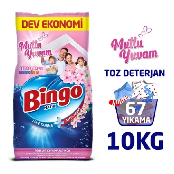 Bingo Matik Mutlu Yuvam Beyazlar ve Renkliler için 10 kg Toz Deterjan