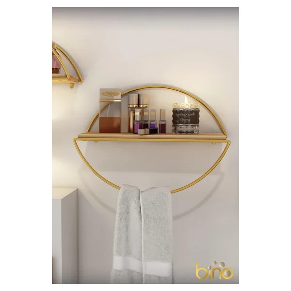 Bino Duvar Rafı Dekoratif Mutfak Banyo Altın Elips Kitaplık