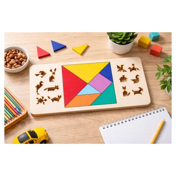 Çakra Ahşap Tangram Zeka Oyunu 7 Parça Eğitici Set-Doğal Ahşap Puzzle