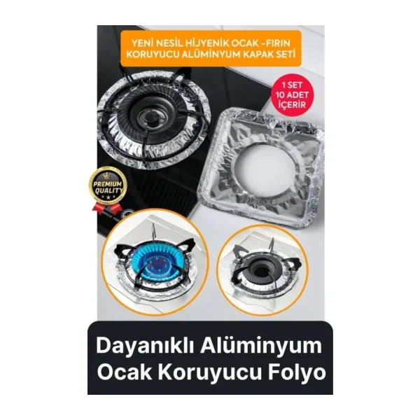 Çok Amaçlı Pratik Leke Önleyici Isıya Dayanıklı Yıkanabilir Alüminyum Ocak Koruyucu Folyo - 10 Adet