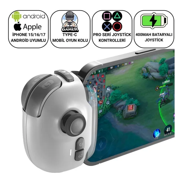 Coofbe Profesyonel 400Mah Type-C Girişli Mobil Oyun Kolu Telefon Joystick Telefon Ateş Tetik Gamepad Joystick