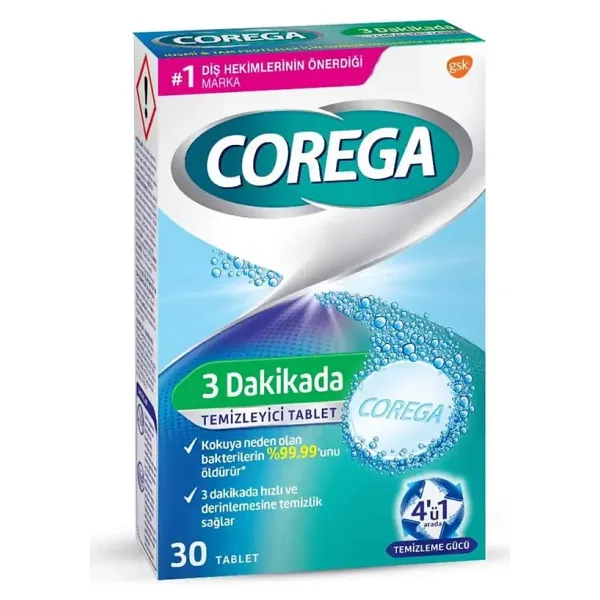 Corega Beyazlatıcı 30'lu Protez Temizleme Tableti