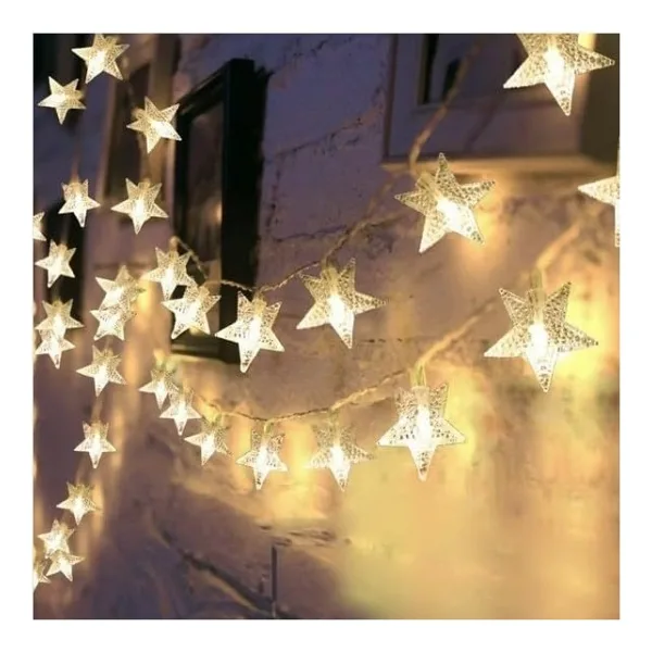 Coverzone 10 Metre 60 Ledli Yıldız Işık Zinciri Dekoratif Fişli Sıcak Sarı Led Aydınlatma Ev Oda Balkon Duvar Pencere Yılbaşı Parti ve Doğum Günü Süslemeleri