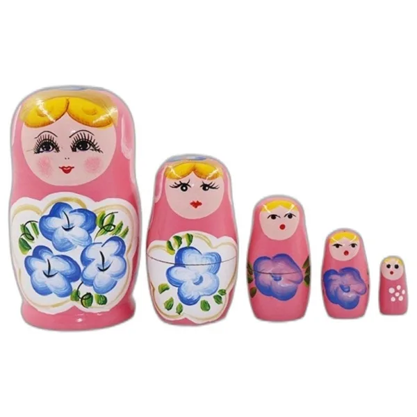Dünyadan Hediyeler Ahşap Matruşka Bebek Beşli Set Pembe
