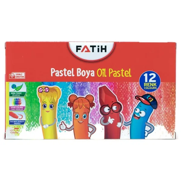 Fatih Pastel Boya Ilkokul Ortaokula Çocuk Dostu 12 Farklı Canlı Renk - Renkli