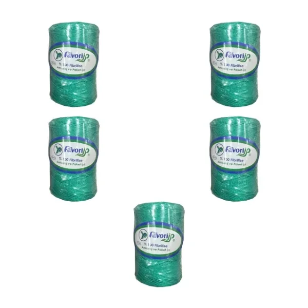 Favori İp 5000 Denye -0.8 Mm- Ambalaj ve Paket İpi Naylon Burgulu Örgü Çamaşır İpi - Yeşil - 5 Adet