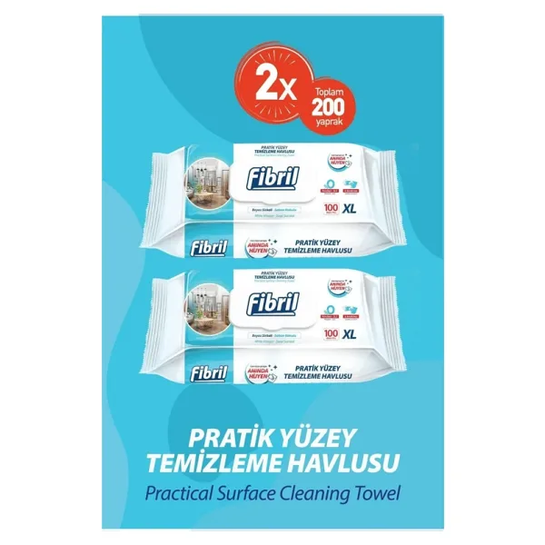 Fibril Pratik Yüzey Temizlik Havlusu Beyaz Sirkeli Sabun Kokulu 2 X 100 (TOPLAM 200 YAPRAK)