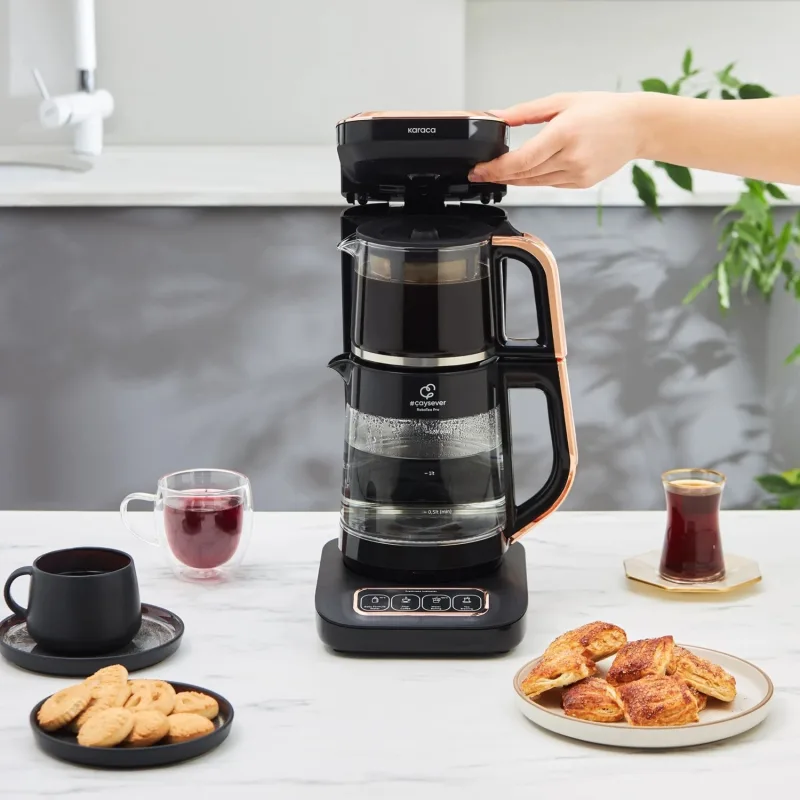 Karaca Çaysever Robotea Pro 4in1 2500 W Black Copper Konuşan Cam Çay Makinesi