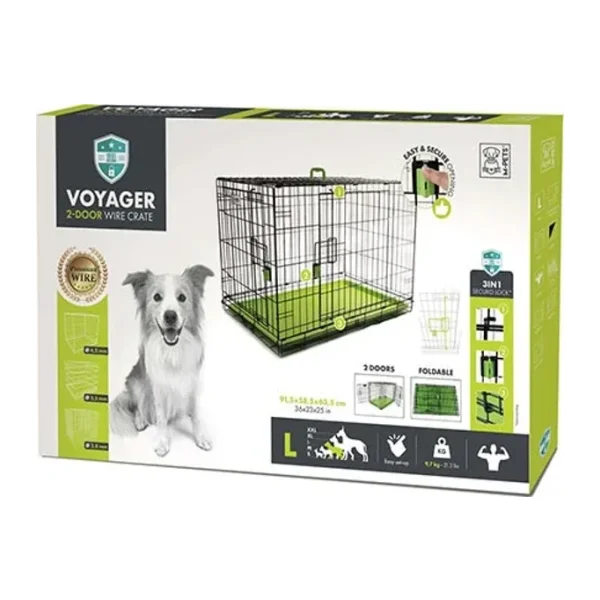 M-Pets Voyager 2 Kapılı Tekerlekli L Yeşil 91x58x63 cm Köpek Kafesi