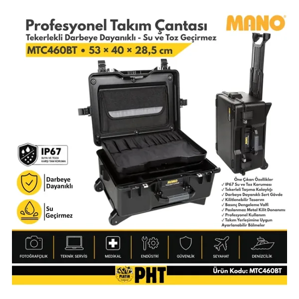 Mano MTC 460BT Bez Dizmeli - Plastik Bölmeli Tough Case Pro Siyah Takım Çantası