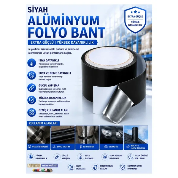 Mat Siyah Alüminyum Folyo Bant 50MM x 25MT