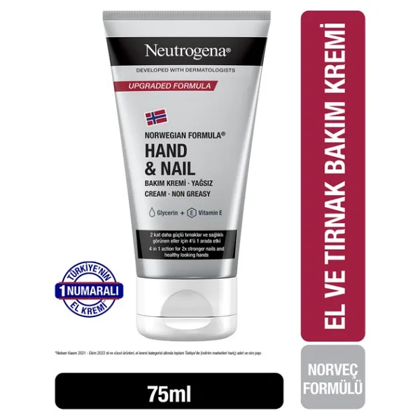 Neutrogena El ve Tırnak Bakım Kremi - Yağsız Formül, Pro-Vitamin B5 ile Tırnakları Güçlendiren, 75 ml