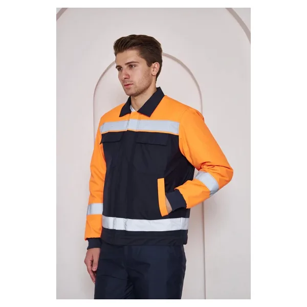 Orange Safety Turuncu Robalı Lacivert Soğuk Hava Montu Su Ve Rüzgar İticili