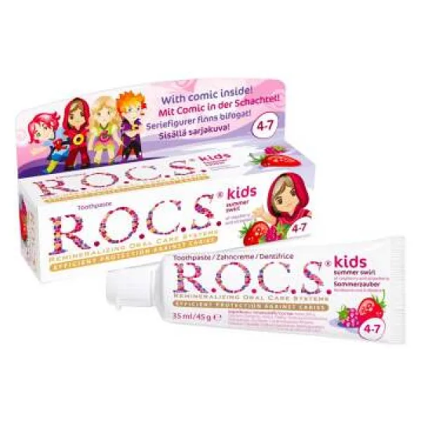 R.O.C.S. Ahududu Çilek Tadında 4-7 Yaş Florürlü Çocuk Diş Macunu 35 ml
