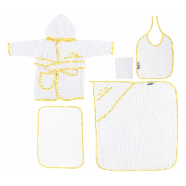 Sema Baby 5 Parça Yenidoğan Bebek Bornoz Seti - Sarı