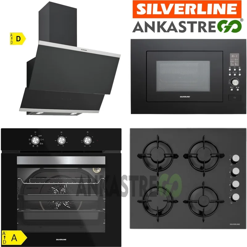 Silverline Bo6503b01 - Cs5349b01 - 3420 Classy 60 - Mw9018b01 Siyah Cam Ankastre Set