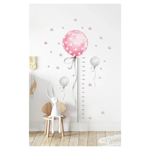 Sim Tasarım - SIM93- Pembe Balonlu Boy Ölçer Duvar Sticker
