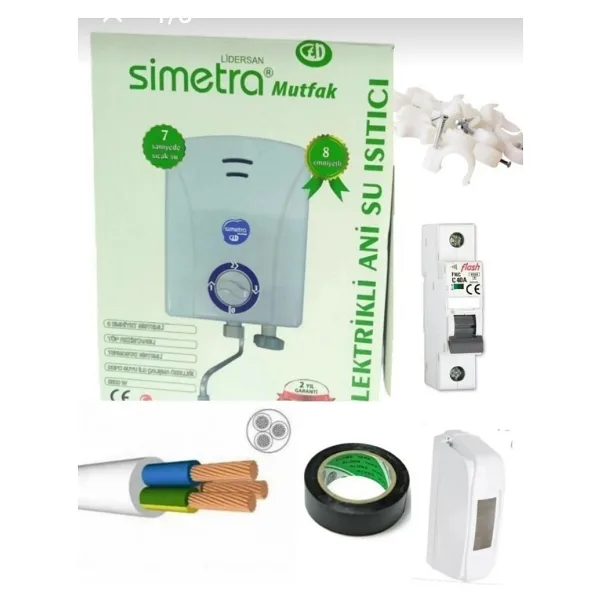 Simetra Mutfak Tipi Şofben 5 Mt Kablolu Orjınal Tam Takım Set Beyaz