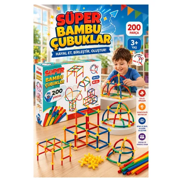 Süper Bambu Çubuklar (200 Parça) - Lego Setleri - Borular Lego - Plastik Çubuklar