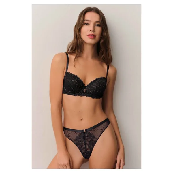 Suwen Pearl Brazilian String Külot - Siyah
