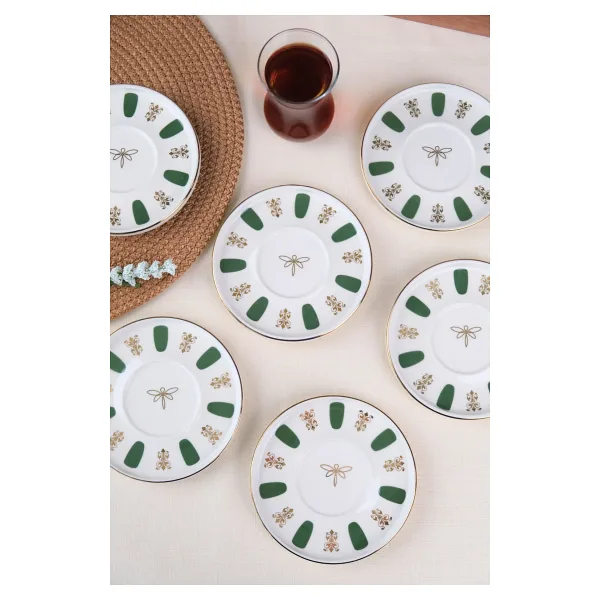 Tabak Evi Acem Zade Yeşil 12.5 cm 6'lı Çay Tabağı