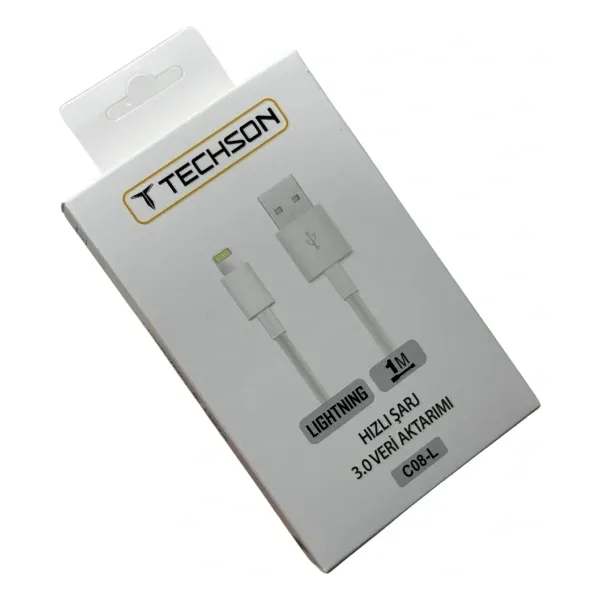 TECHSON Lightning 2.4A Hızlı Şarj Kablo USB 3.0 Veri Aktarımı 1m C08-L