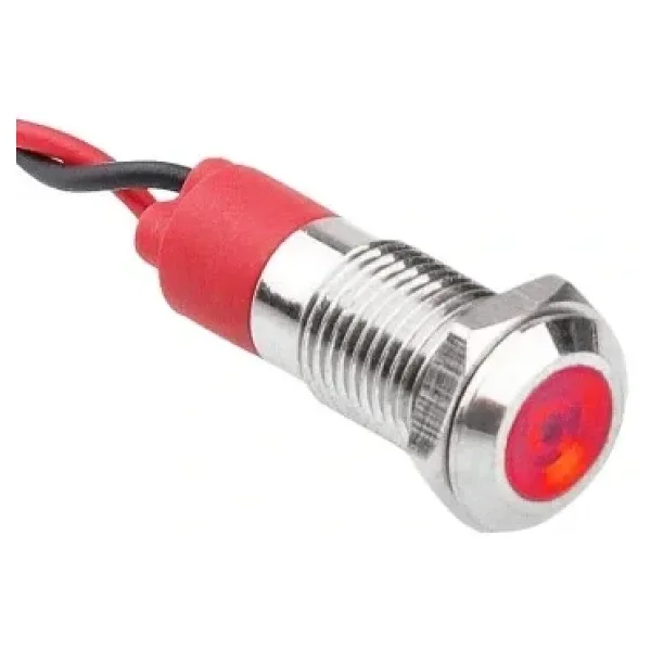 WD08L-P2 8mm 12-24V Kablolu Metal Sinyal Lambası - Kırmızı
