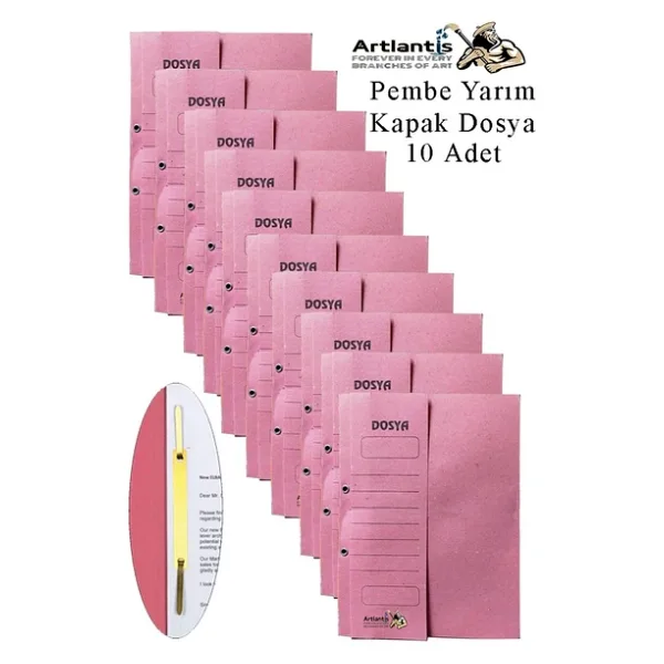 Yarım Kapak Telli Dosya Pembe Karton 10 Adet Karton Yarım Kapaklı Kapsüllü Dosya A4 Boy 24X32 Cm Klasör İçin Büro Ofis