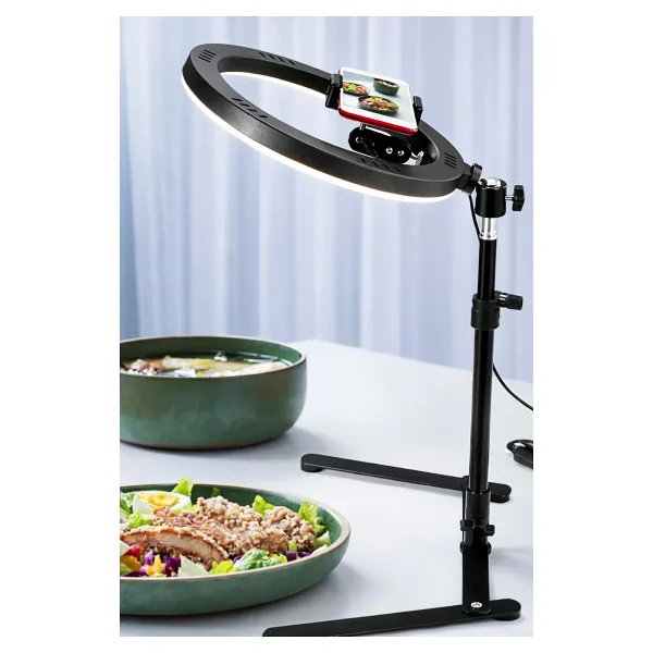 10 Masaüstü Ring Light Çekim Standı - 30-47,5 cm Ayarlanabilir Yükseklik, Telefon Tutuculu Ürün Video & Fotoğraf Çekim Selfie Işığı Tripod, CZ-035, Siyah