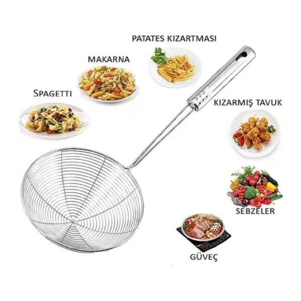 16 cm Çap Çelik Kevgir Patates Sebze Kızartma Kaşığı Metal Mantı Makarna Haşlama Yağ Süzgeci Kepçe