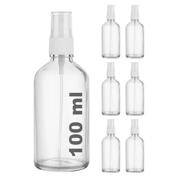 Afracam Şeffaf 100 ml Kapaklı Beyaz Sprey Fısfıs Kolonya Dezenfektan Cam Şişe 6 Adet