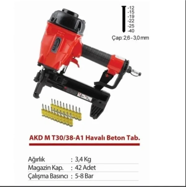 Akdeniz AKD M T30/38-A2 Havalı 12-40 MM Beton Çivi Çakma Tabancası