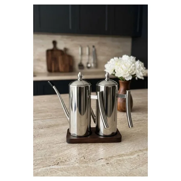 Atbyhome 2'Li Çelik 3 Parça 700ml Standlı Çok Amaçlı Demlik Yağlık Yağdanlık Seti