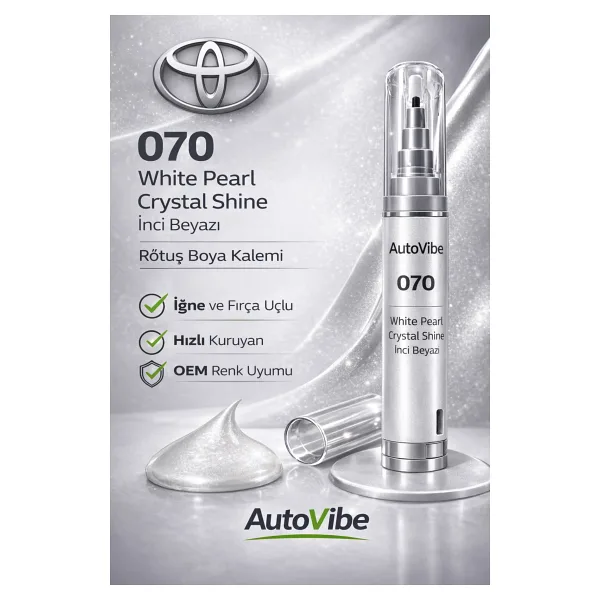 AutoVibe Toyota Rötuş Boya Kalemi 070 İnci Beyazı İki Tüp Alt Üst 2Si1Arada Çizik Giderici