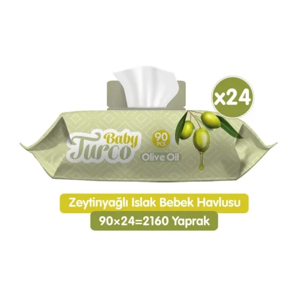 Baby Turco Zeytinyağlı Islak Bebek Havlusu 24 x 90 Adet 2160 Yaprak Hassas Temizlik İçin