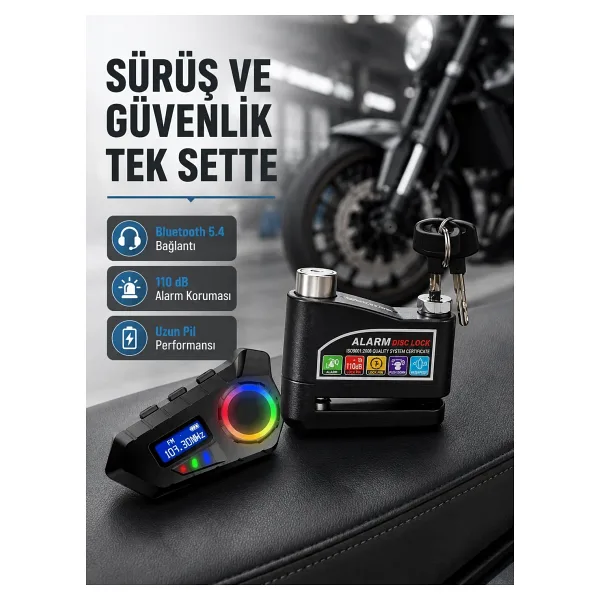Bluetooth 5.4 Intercom ve Alarmlı Disk Kilidi Seti Güçlü Ses ve Güvenlik
