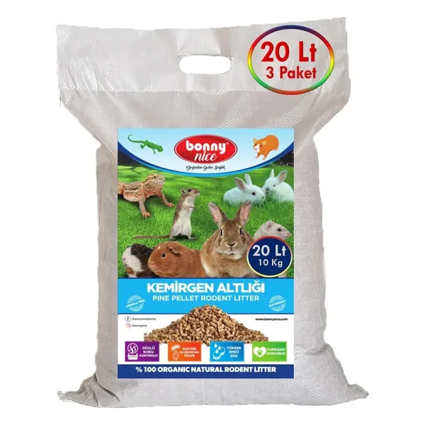 Bonny Nice Doğal Çam Pelet Hamster Kafes Altlığı 10 Kg 20 Lt (3 Adet)