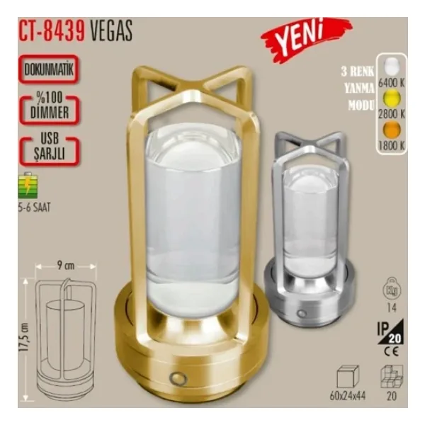 Cata Ct-8439 Vegas Şarjlı Gold Masa Lambası