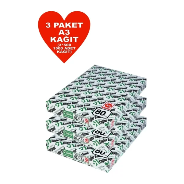 Copier Bond A3 80 gr 1500 Yaprak 3'lü Paket Fotokopi Kağıdı