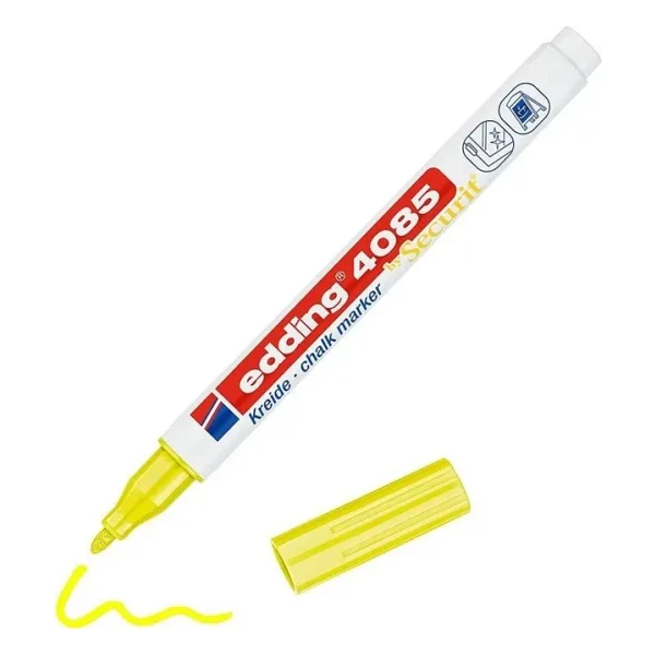 Edding 4085 Kara Tahta ve Cam için 1-2 mm Yuvarlak Uçlu Likit Tebeşir Kalemi Fosforlu Sarı